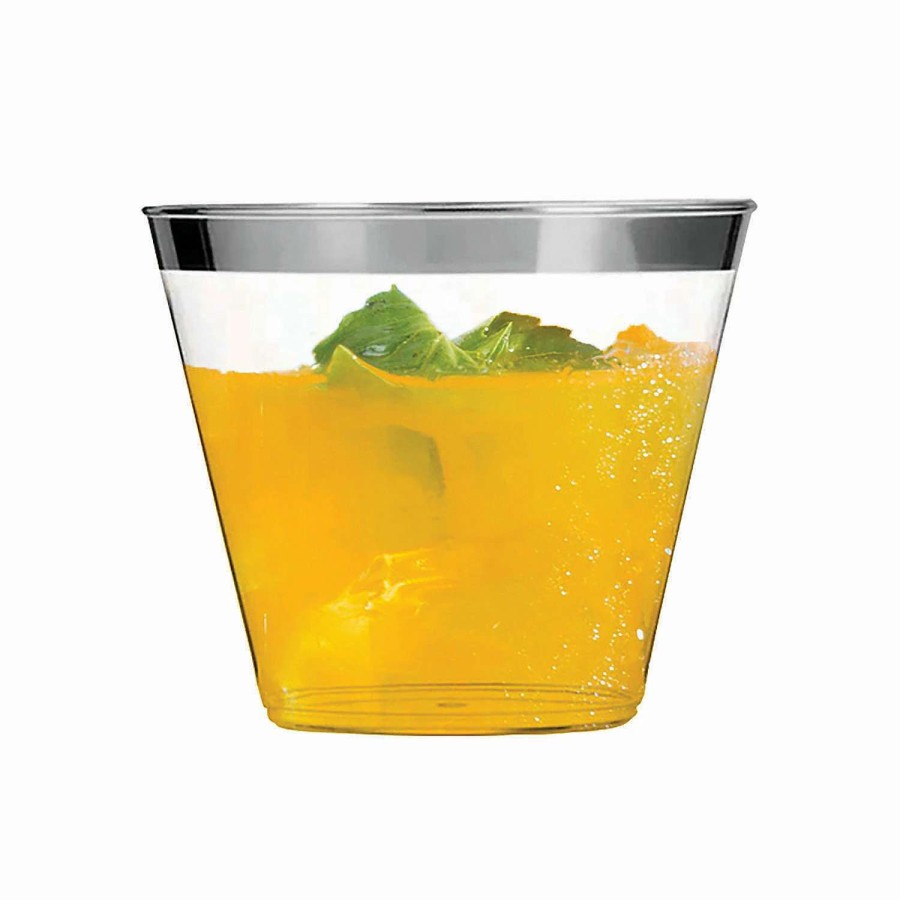 Drinkware * | Buy 9 Oz. Clear With Metallic Silver Rim Round Disposable Plastic Cups (240 Cups)