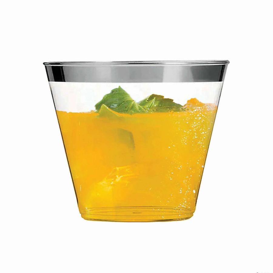 Drinkware * | Brand New 9 Oz. Clear With Metallic Silver Rim Round Disposable Plastic Cups (140 Cups)