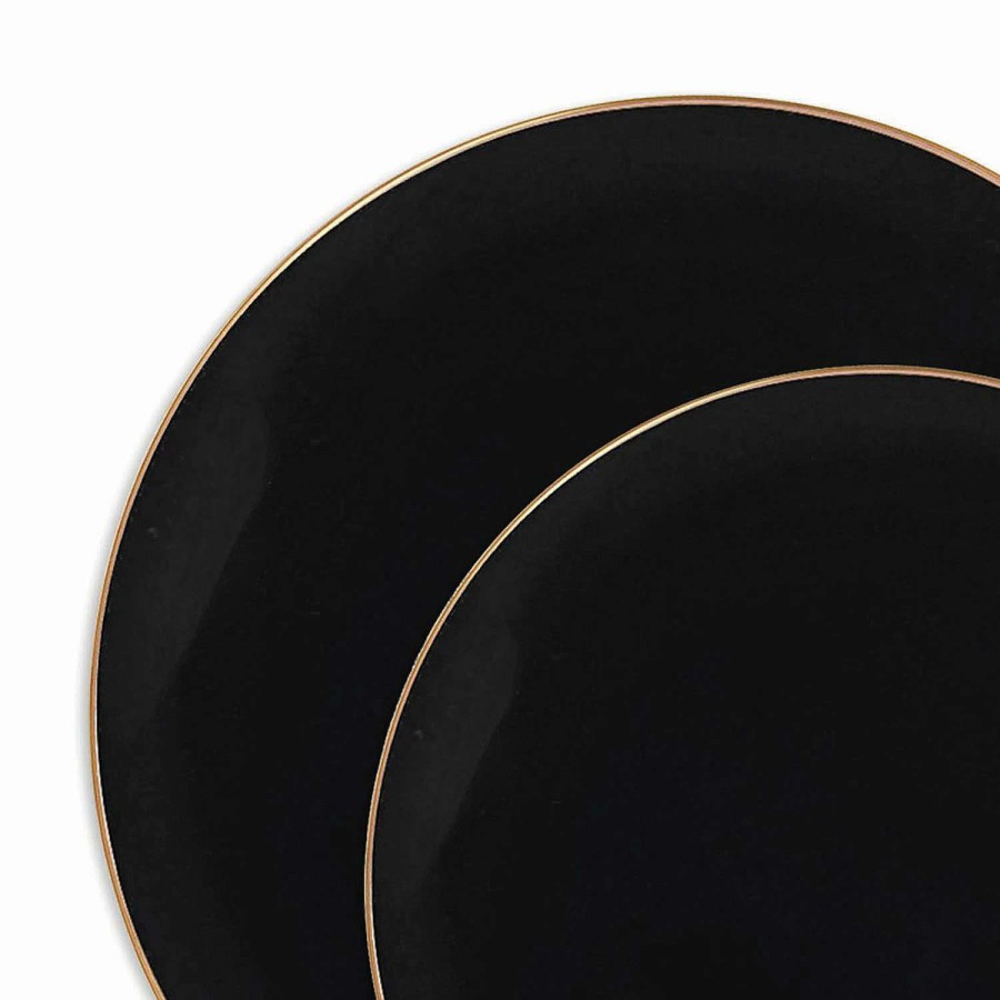 Party Plates * | Cheap Black With Gold Rim Organic Round Disposable Plastic Dinnerware Value Set (40 Dinner Plates + 40 Salad Plates)