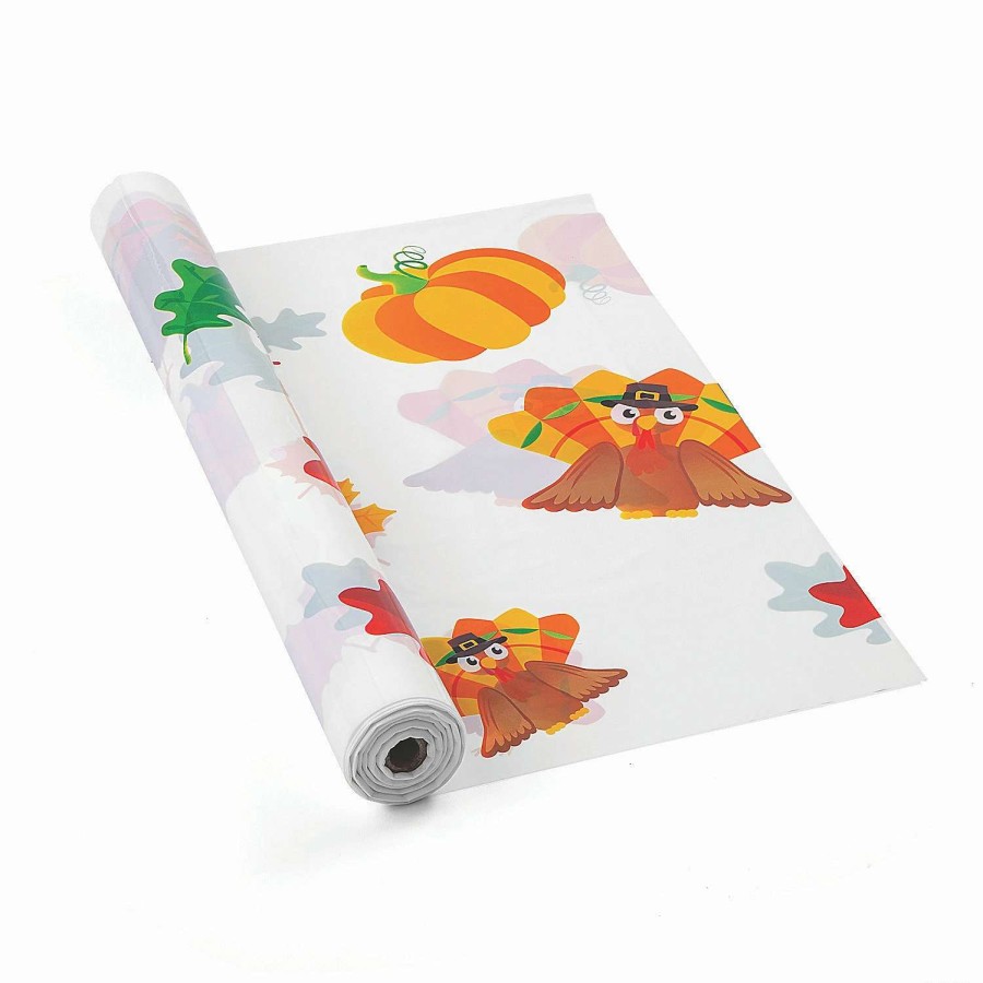 Table Covers * | Flash Sale Gobble Gobble Party Thanksgiving Turkey Plastic Tablecloth Roll