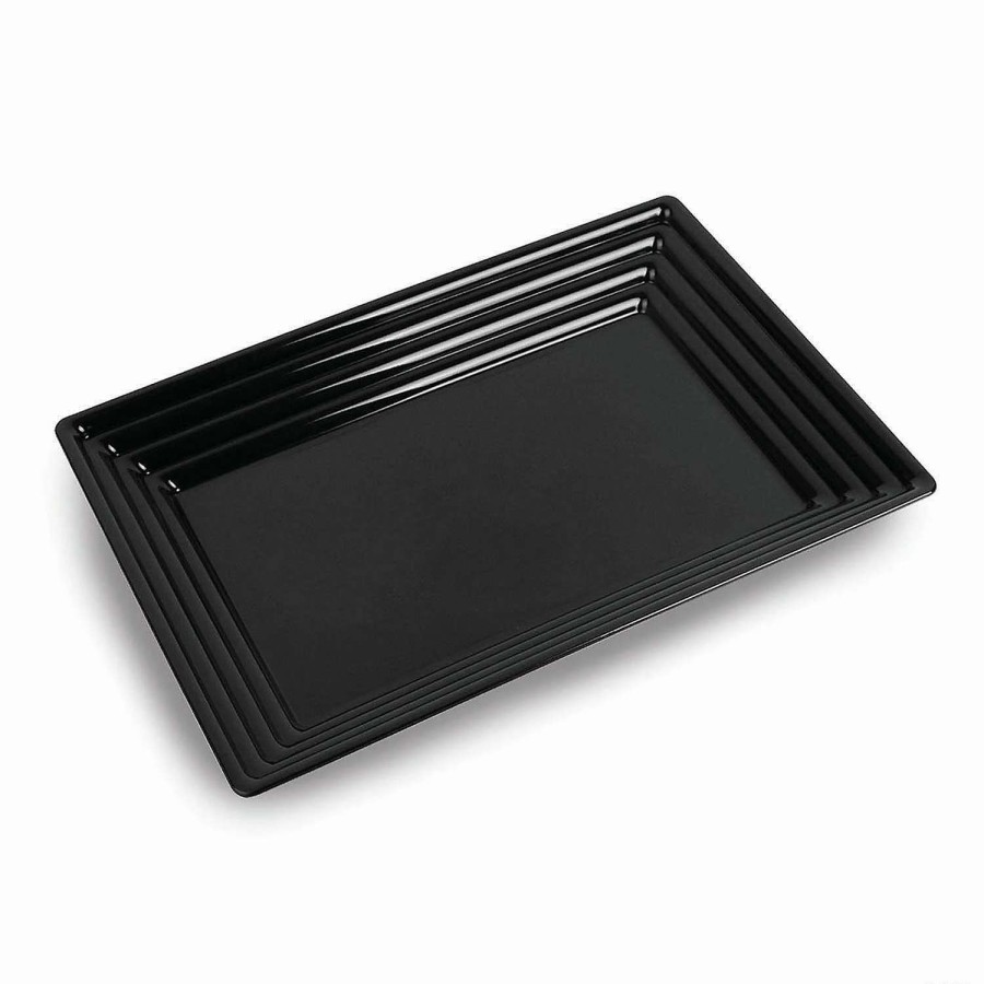 Serveware * | Promo Kaya Collection 11 X 16 Black Rectangular With Groove Rim Plastic Serving Trays (24 Trays)