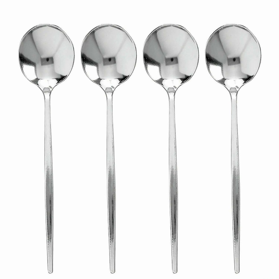 Cutlery * | New Shiny Silver Moderno Disposable Plastic Dinner Spoons (140 Spoons)