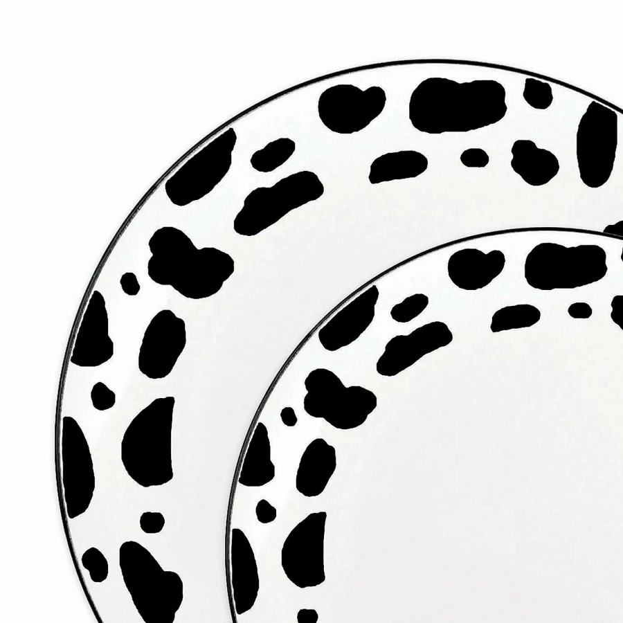 Party Plates * | Brand New White With Black Dalmatian Spots Round Disposable Plastic Dinnerware Value Set (40 Dinner Plates + 40 Salad Plates)