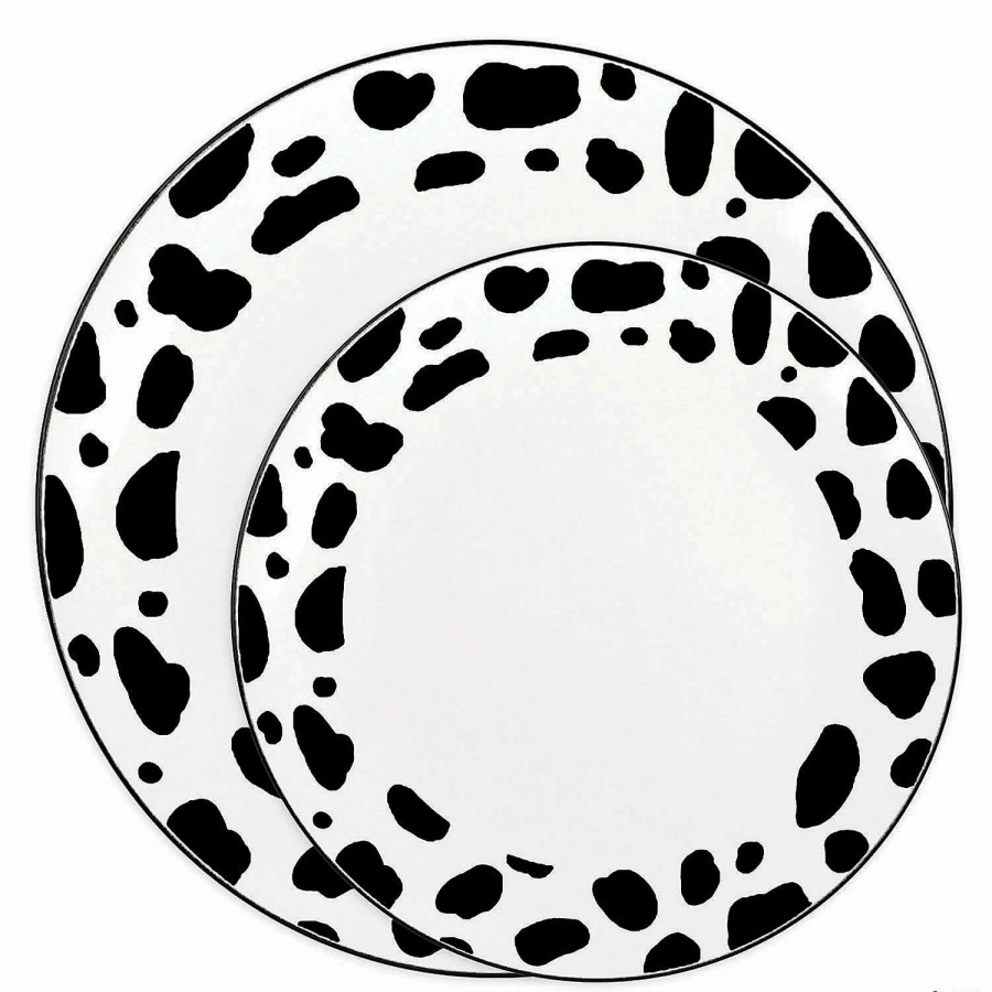 Party Plates * | Brand New White With Black Dalmatian Spots Round Disposable Plastic Dinnerware Value Set (40 Dinner Plates + 40 Salad Plates)