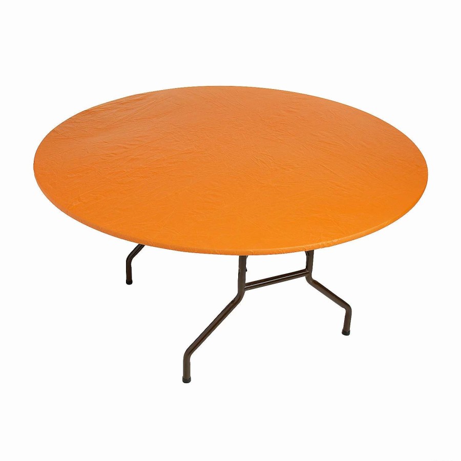 Table Covers * | Cheapest Orange Fitted Round Plastic Tablecloth