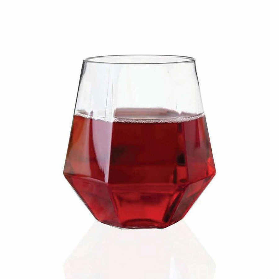 Drinkware * | Cheapest Kaya Collection 12 Oz. Clear Hexagonal Stemless Plastic Wine Glass (64 Glasses)