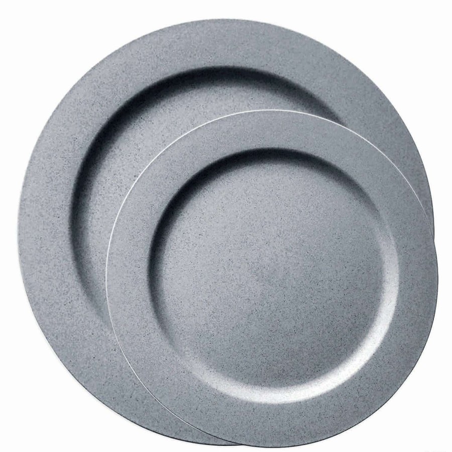 Party Plates * | Hot Sale Matte Steel Gray Round Disposable Plastic Dinnerware Value Set (120 Dinner Plates + 120 Salad Plates)