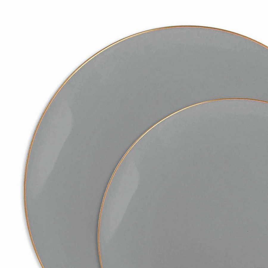 Party Plates * | Hot Sale Gray With Gold Organic Round Disposable Plastic Dinnerware Value Set (40 Dinner Plates + 40 Salad Plates)