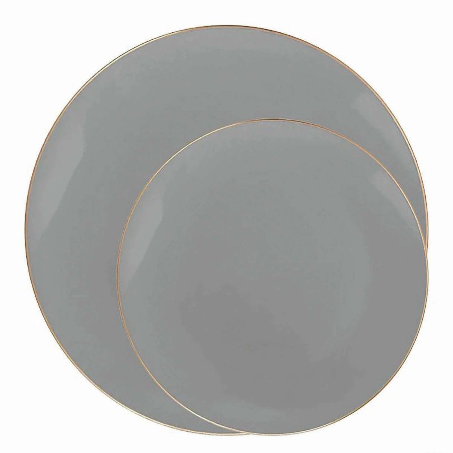 Party Plates * | Hot Sale Gray With Gold Organic Round Disposable Plastic Dinnerware Value Set (40 Dinner Plates + 40 Salad Plates)