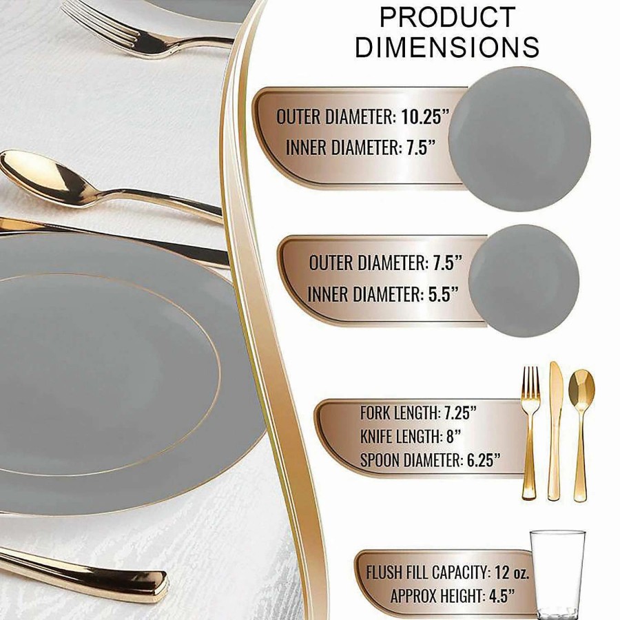 Bowls * | Promo Gray With Gold Organic Round Disposable Plastic Dinnerware Value Set (20 Settings)