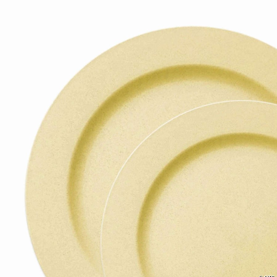 Party Plates * | Discount Matte Bright Yellow Round Disposable Plastic Dinnerware Value Set (120 Dinner Plates + 120 Salad Plates)