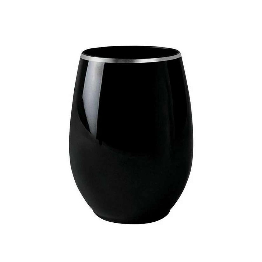 Drinkware * | Budget Kaya Collection 12 Oz. Black With Silver Elegant Stemless Plastic Wine Glasses (64 Glasses)