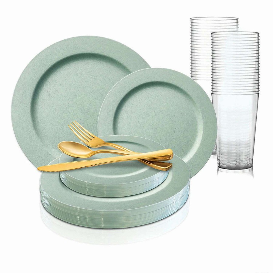 Table Covers * | Best Pirce Matte Turquoise Round Disposable Plastic Dinnerware Value Set (20 Settings)