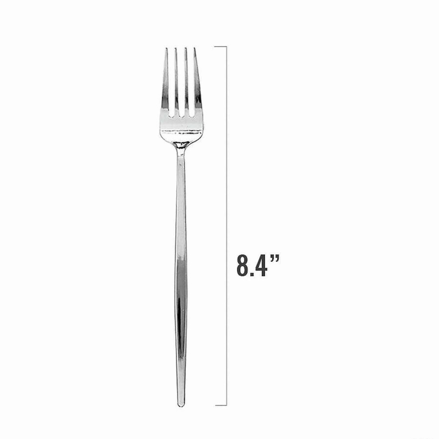 Cutlery * | New Kaya Collection Shiny Silver Moderno Disposable Plastic Dinner Forks (300 Forks)