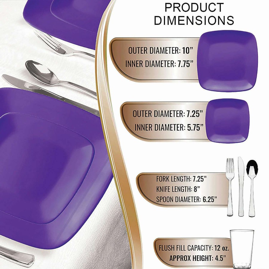 Table Covers * | Top 10 Purple Flat Rounded Square Disposable Plastic Dinnerware Value Set (20 Settings)