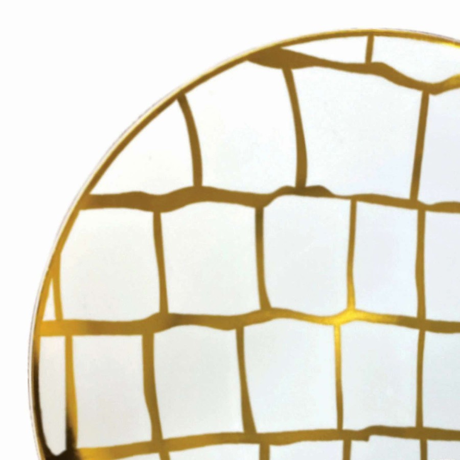 Party Plates * | Best Pirce 10.25 White With Gold Scales Pattern Round Disposable Plastic Dinner Plates (40 Plates)