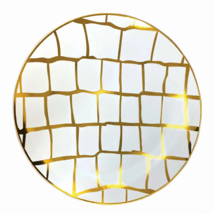 Party Plates * | Best Pirce 10.25 White With Gold Scales Pattern Round Disposable Plastic Dinner Plates (40 Plates)