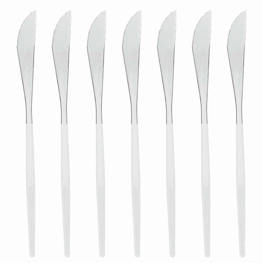 Cutlery * | Promo Kaya Collection Silver With White Handle Moderno Disposable Plastic Dinner Knives (240 Knives)