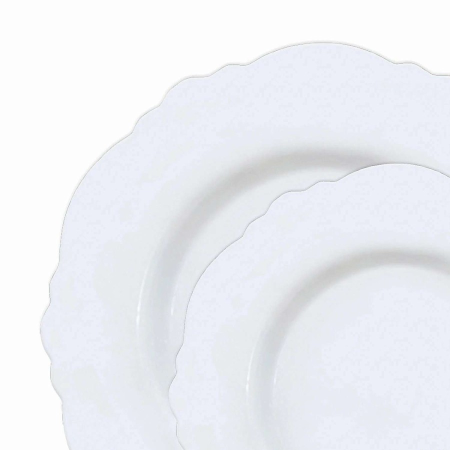 Party Plates * | Promo Solid White Round Blossom Disposable Plastic Dinnerware Value Set (120 Dinner Plates + 120 Salad Plates)