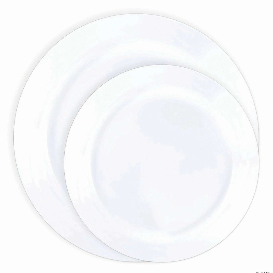 Party Plates * | Flash Sale Solid White Economy Round Disposable Plastic Dinnerware Value Set (40 Dinner Plates + 40 Salad Plates)