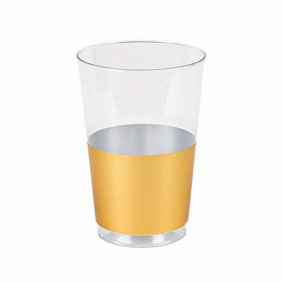 Drinkware * | Promo 12 Oz. Clear With Metallic Gold Thick Bottom Round Disposable Plastic Tumblers (90 Cups)