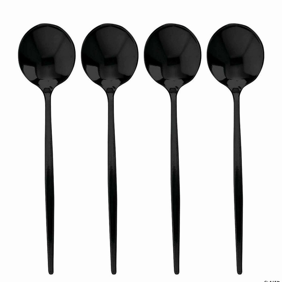 Cutlery * | Cheap Kaya Collection Solid Black Moderno Disposable Plastic Dinner Spoons (480 Spoons)