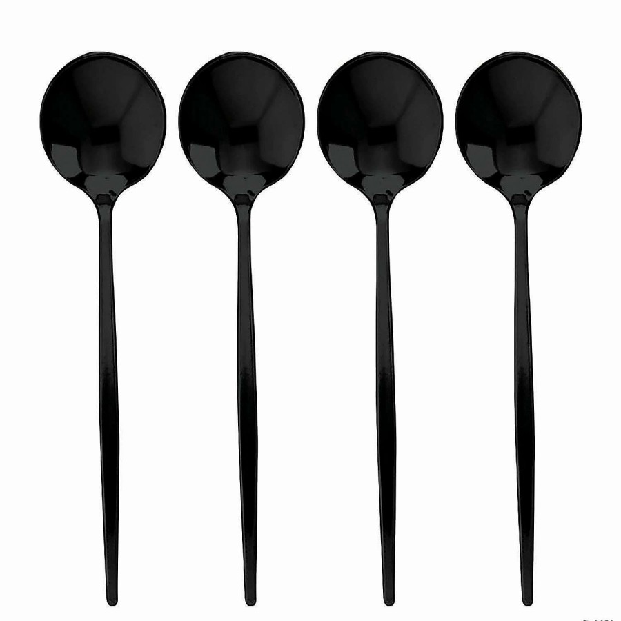 Cutlery * | Budget Solid Black Moderno Disposable Plastic Dinner Spoons (180 Spoons)