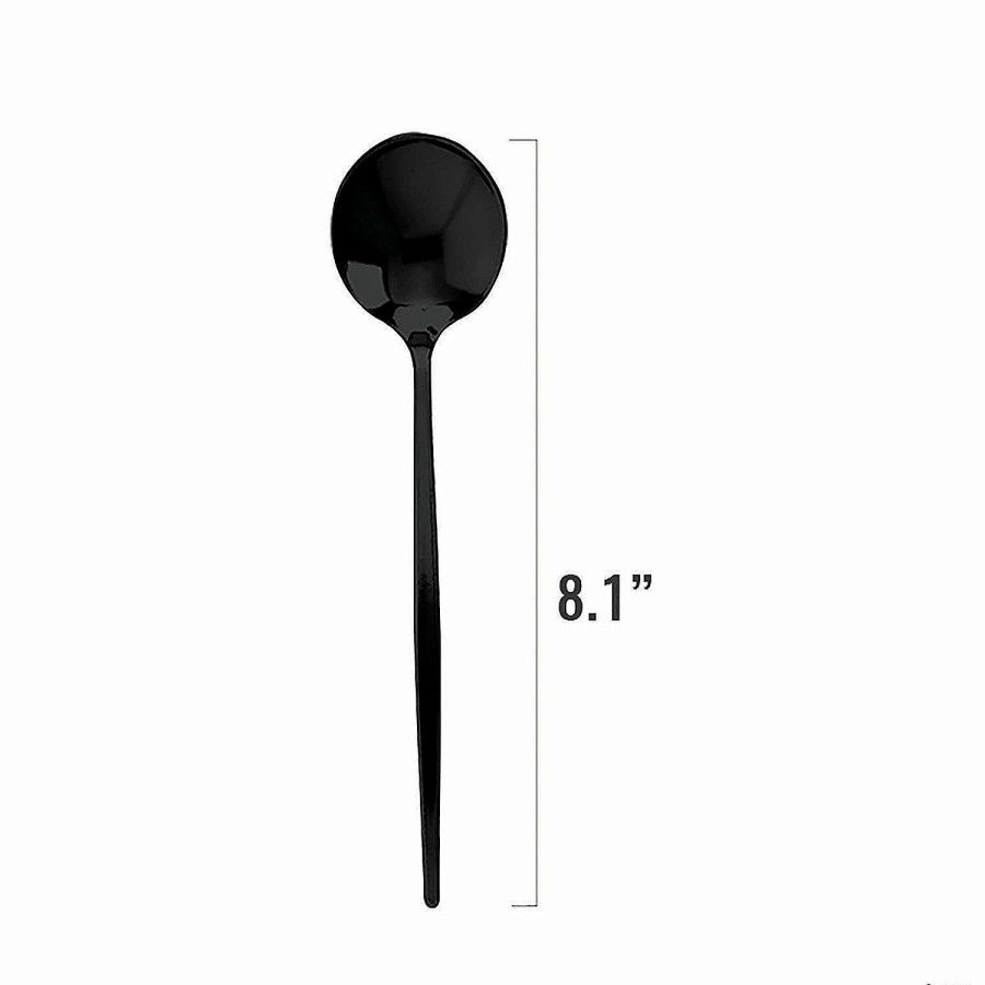 Cutlery * | Budget Solid Black Moderno Disposable Plastic Dinner Spoons (180 Spoons)