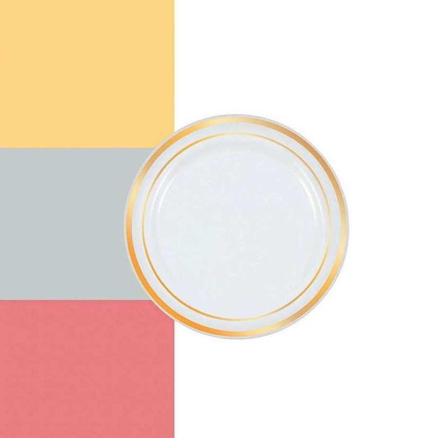 Party Plates * | Flash Sale Premium White Plastic Dessert Plates With Metallic Trim 25 Ct.