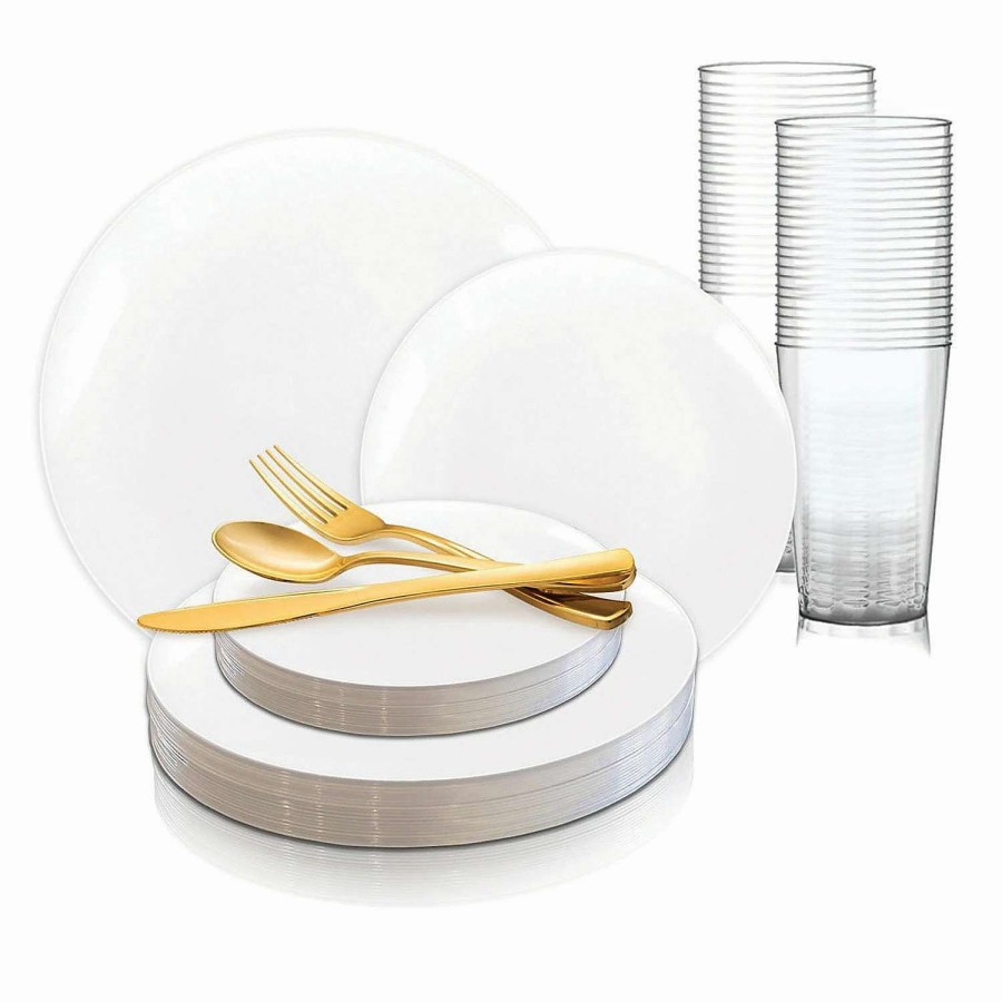 Bowls * | Hot Sale Solid White Organic Round Disposable Plastic Dinnerware Value Set (20 Settings)