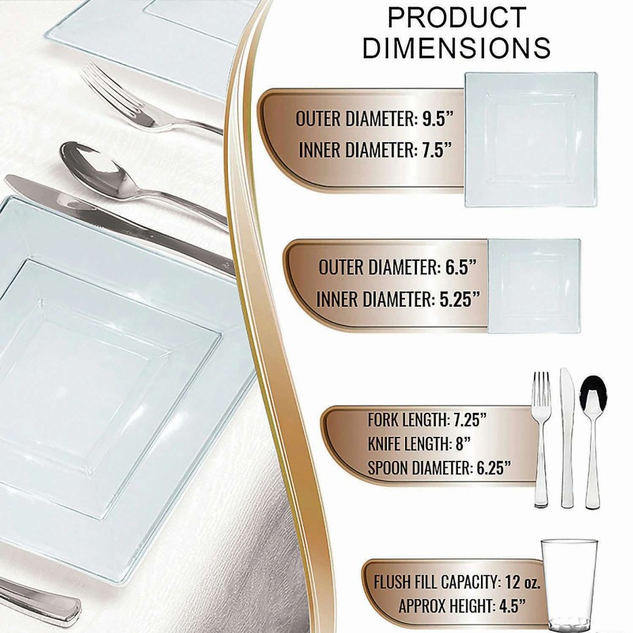 Bowls * | Deals Clear Square Plastic Dinnerware Value Set (20 Settings)