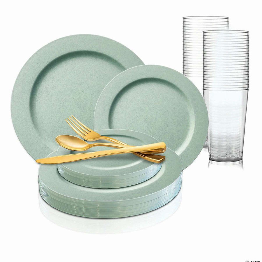 Table Covers * | Top 10 Matte Turquoise Round Disposable Plastic Dinnerware Value Set (120 Settings)