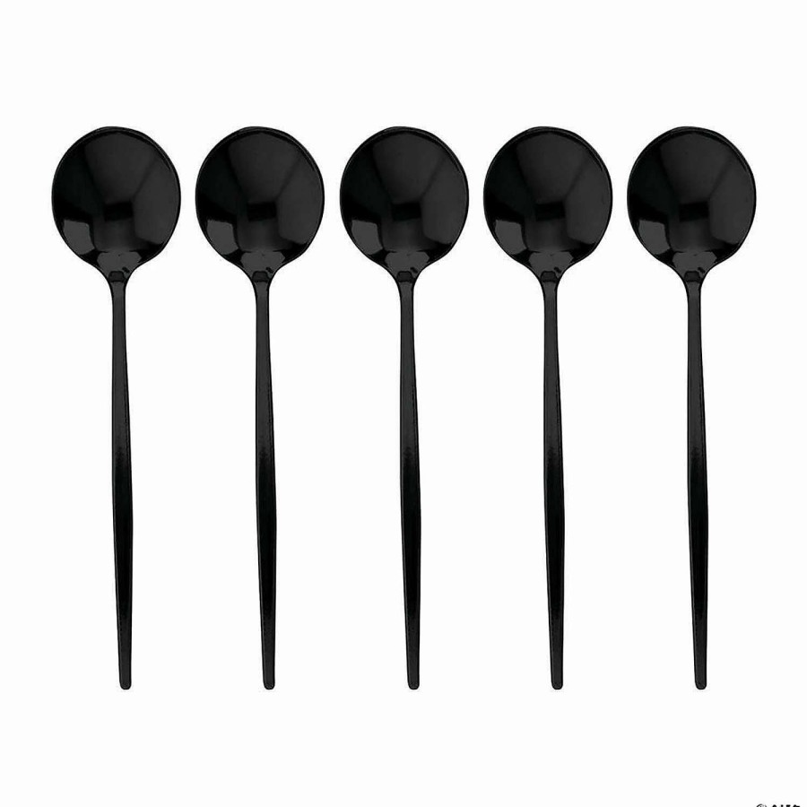 Cutlery * | New Kaya Collection Solid Black Moderno Disposable Plastic Dessert Spoons (480 Spoons)