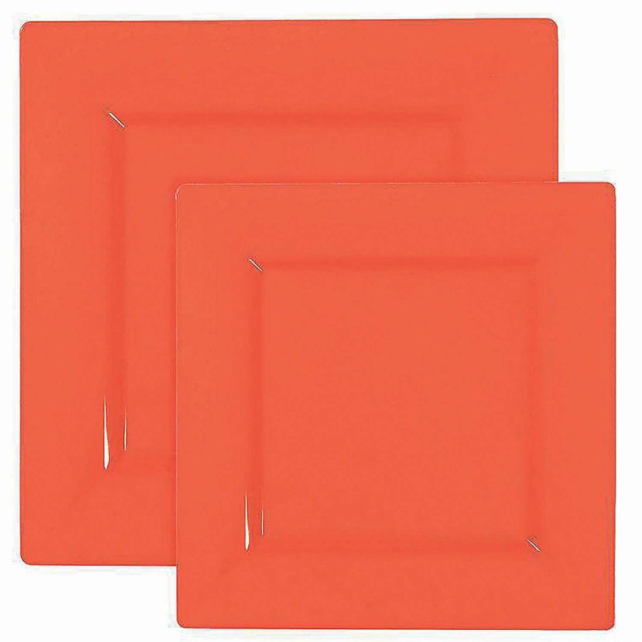 Party Plates * | Brand New Tropical Coral Square Plastic Plates Dinnerware Value Set (120 Dinner Plates + 120 Salad Plates)