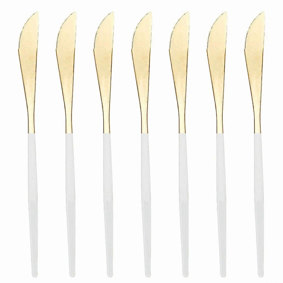 Cutlery * | Promo Gold With White Handle Moderno Disposable Plastic Dinner Knives (120 Knives)