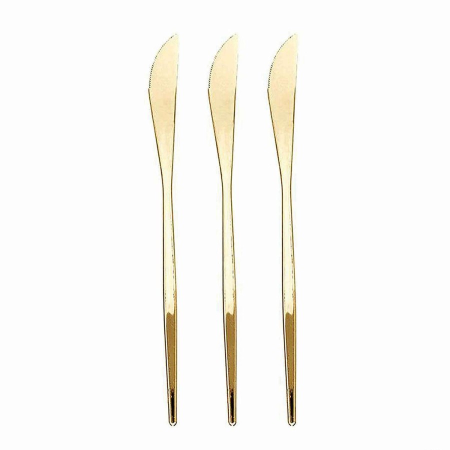 Cutlery * | Flash Sale Kaya Collection Shiny Gold Moderno Disposable Plastic Dinner Knives (300 Knives)