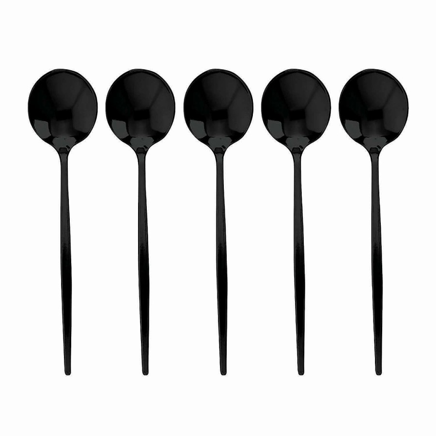 Cutlery * | Top 10 Solid Black Moderno Disposable Plastic Dessert Spoons (180 Spoons)