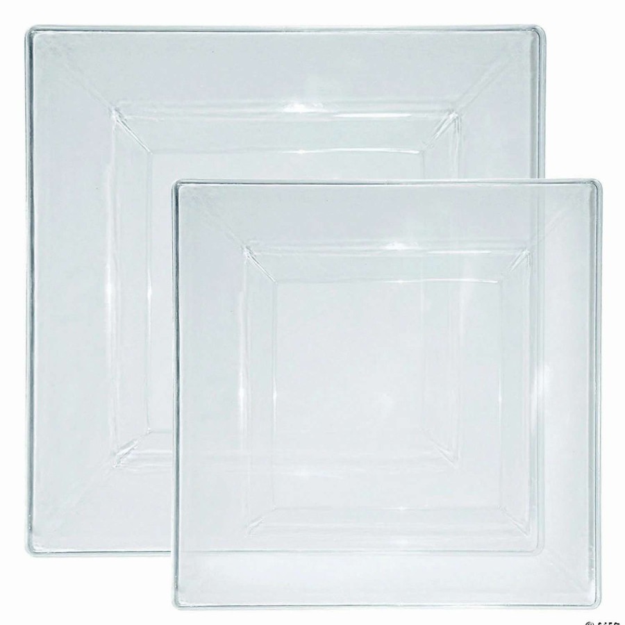 Party Plates * | Buy Clear Square Plastic Dinnerware Value Set (120 Dinner Plates + 120 Salad Plates)