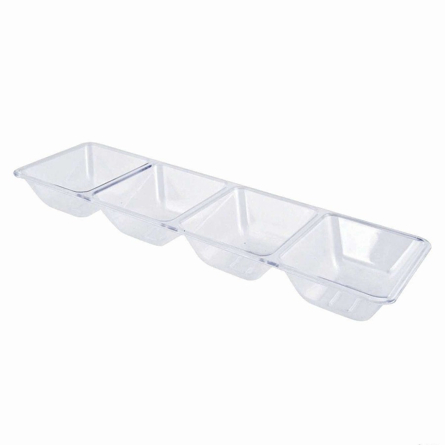 Serveware * | Best Deal 16 X 5 Clear 4-Section Rectangular Disposable Plastic Trays (18 Trays)