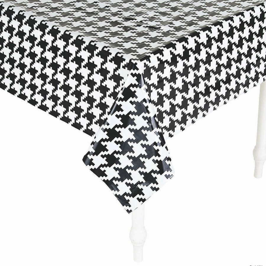 Table Covers * | Deals Black Houndstooth Plastic Tablecloth Roll