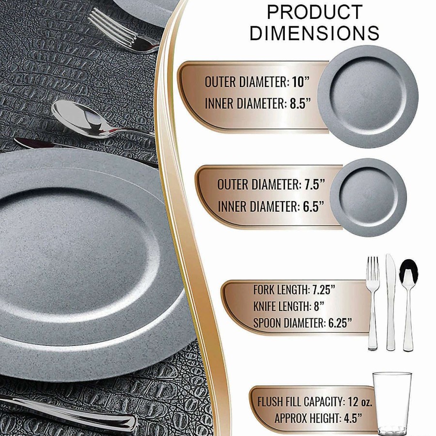 Table Covers * | Best Sale Matte Steel Gray Round Disposable Plastic Dinnerware Value Set (20 Settings)