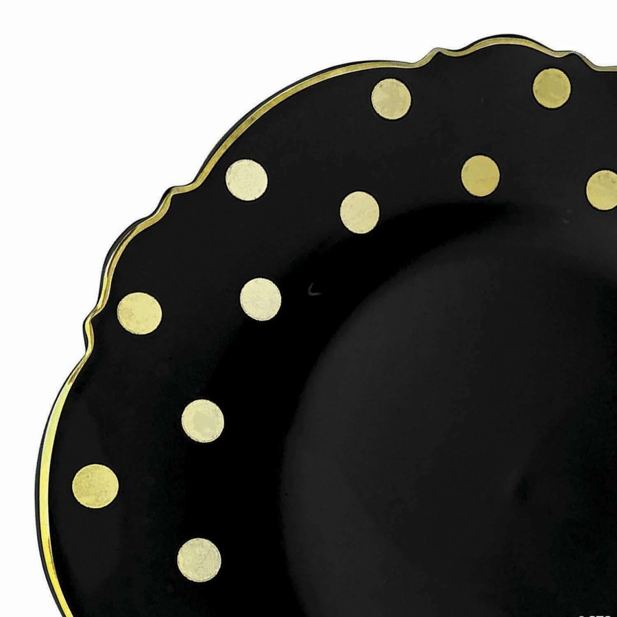 Party Plates * | Best Sale Premium 10.25 Black With Gold Dots Round Blossom Disposable Plastic Dinner Plates (120 Plates)