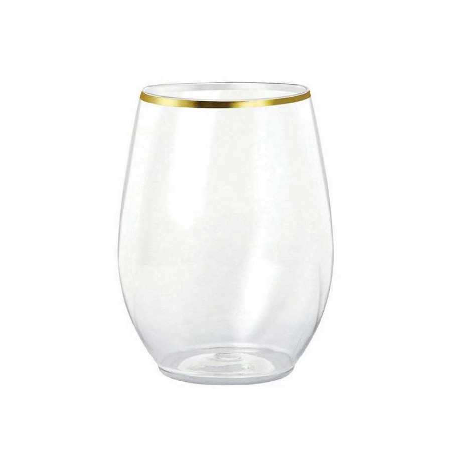 Drinkware * | Budget Kaya Collection 12 Oz. Clear With Gold Elegant Stemless Plastic Wine Glasses (64 Glasses)