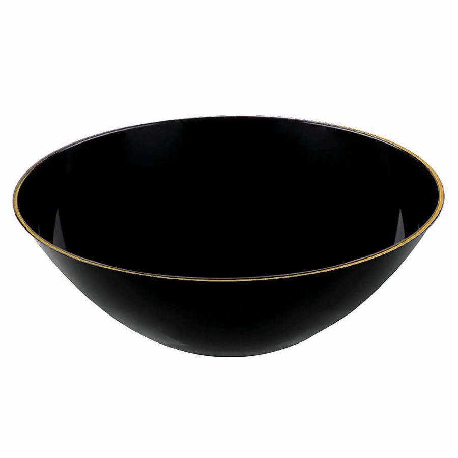 Bowls * | Cheap 32 Oz. Black With Gold Rim Organic Round Disposable Plastic Bowls (60 Bowls)