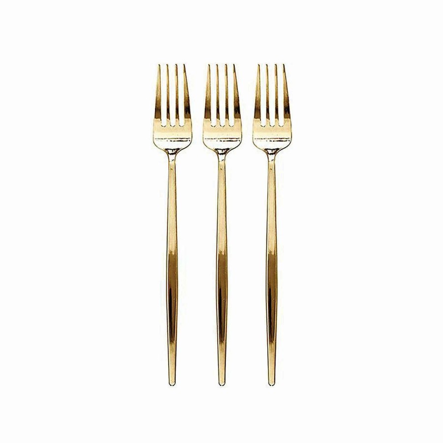 Cutlery * | Wholesale Kaya Collection Shiny Gold Moderno Disposable Plastic Dessert Forks (300 Forks)