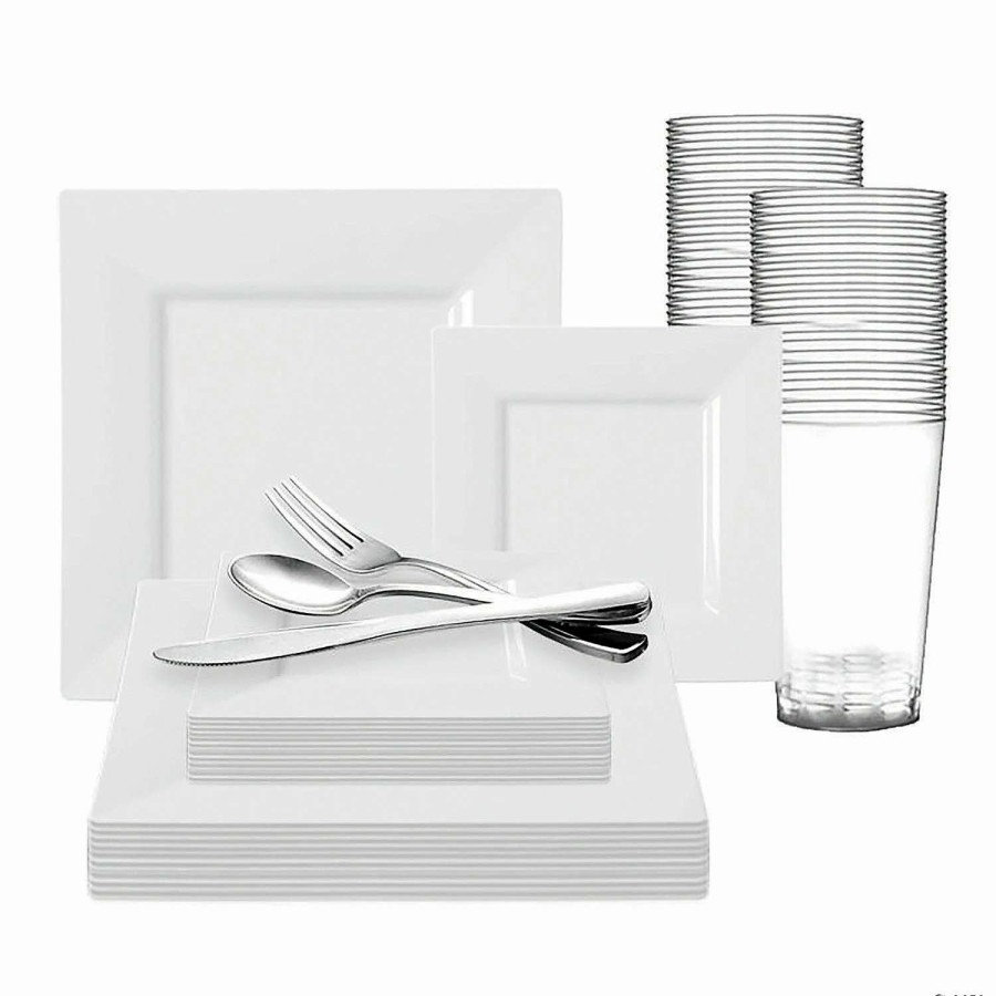 Bowls * | Coupon White Square Plastic Dinnerware Value Set (120 Settings)