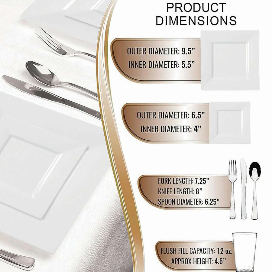 Bowls * | Coupon White Square Plastic Dinnerware Value Set (120 Settings)