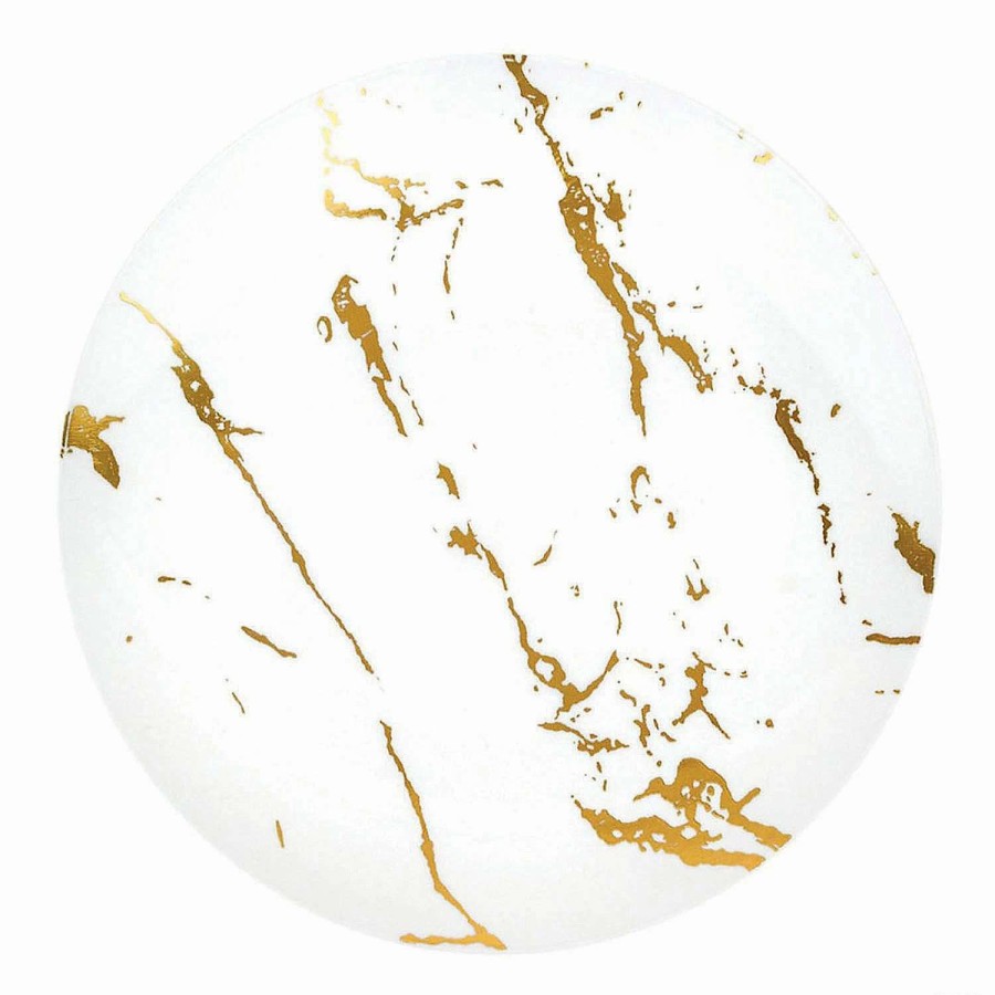 Party Plates * | Best Pirce Premium 10.25 White With Gold Stroke Round Disposable Plastic Dinner Plates (120 Plates)