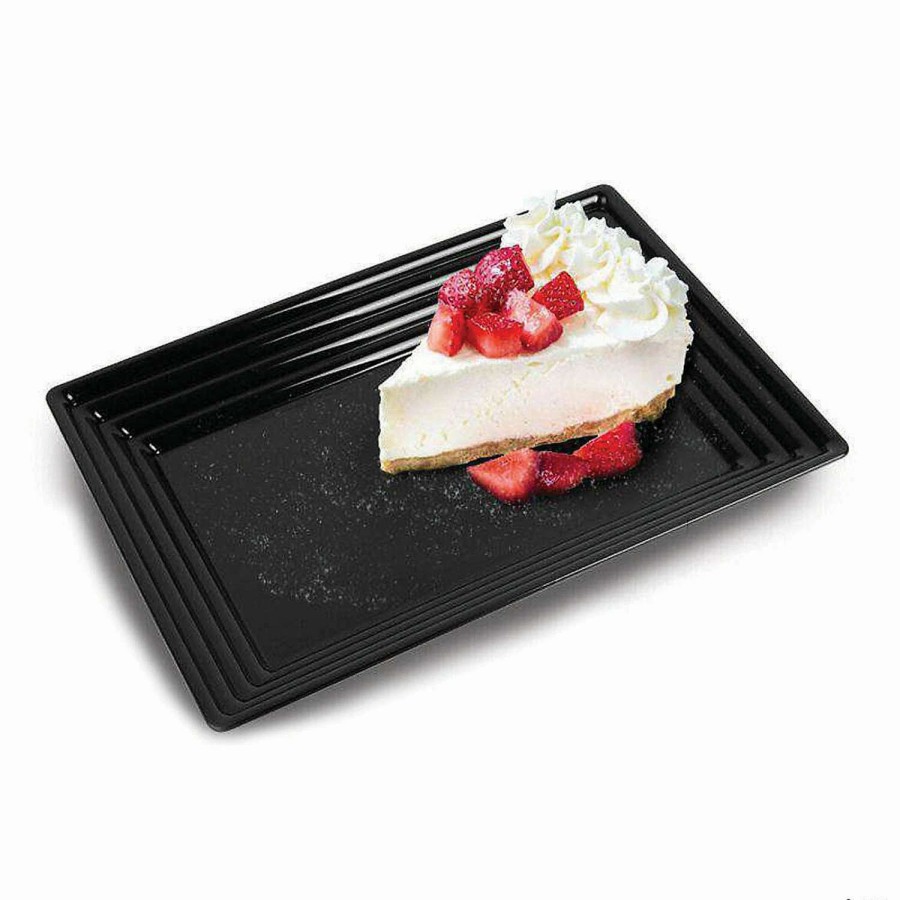 Serveware * | Outlet Premium 9 X 13 Black Rectangular With Groove Rim Plastic Serving Trays (24 Trays)