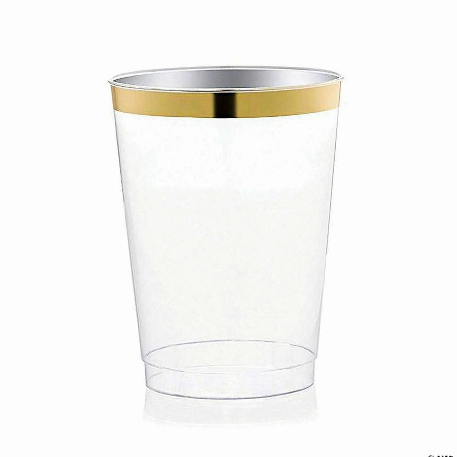 Drinkware * | Wholesale 10 Oz. Clear With Metallic Gold Rim Round Tumblers (126 Cups)